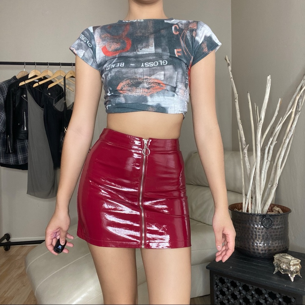 Red Vinyl Mini Skirt